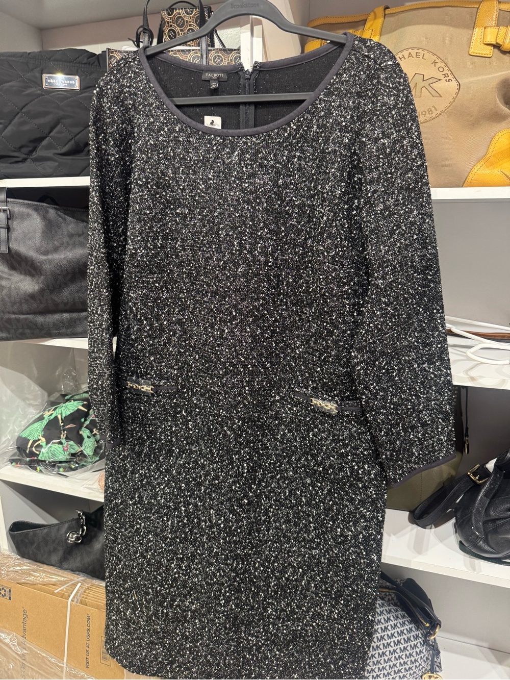 Talbots Black and White Tweed Long-Sleeve Sheath Dress - Picture 6 of 6